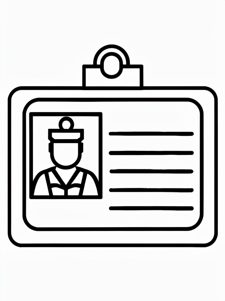 Minimalist Black and White Identification Card Drawing Coloring Book Pages