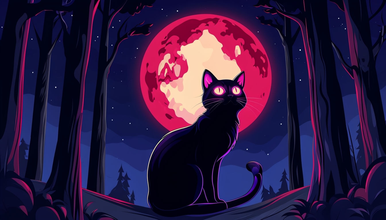 Mysterious Nighttime Forest with Crimson Moon Virtual Background