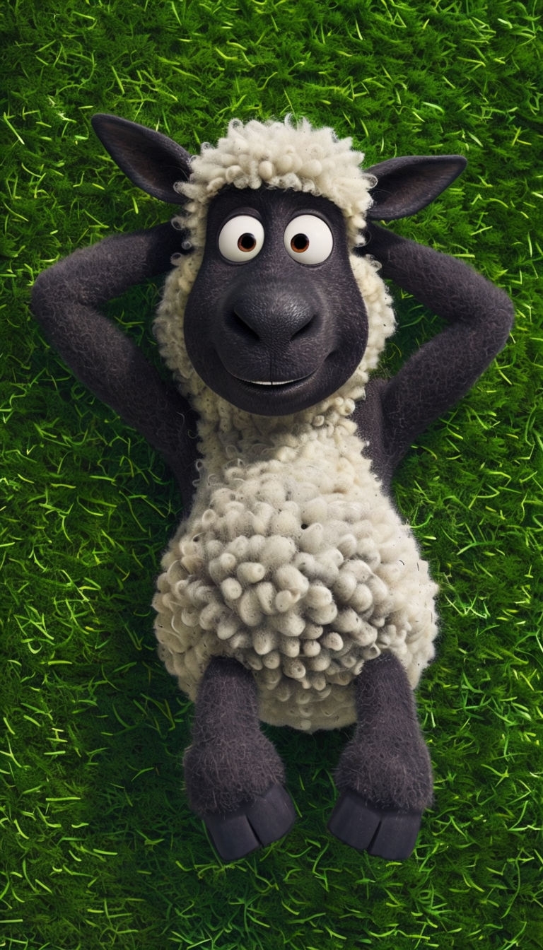 Playful Cartoon Sheep Relaxing on Green Grass Mobile Wallpaper