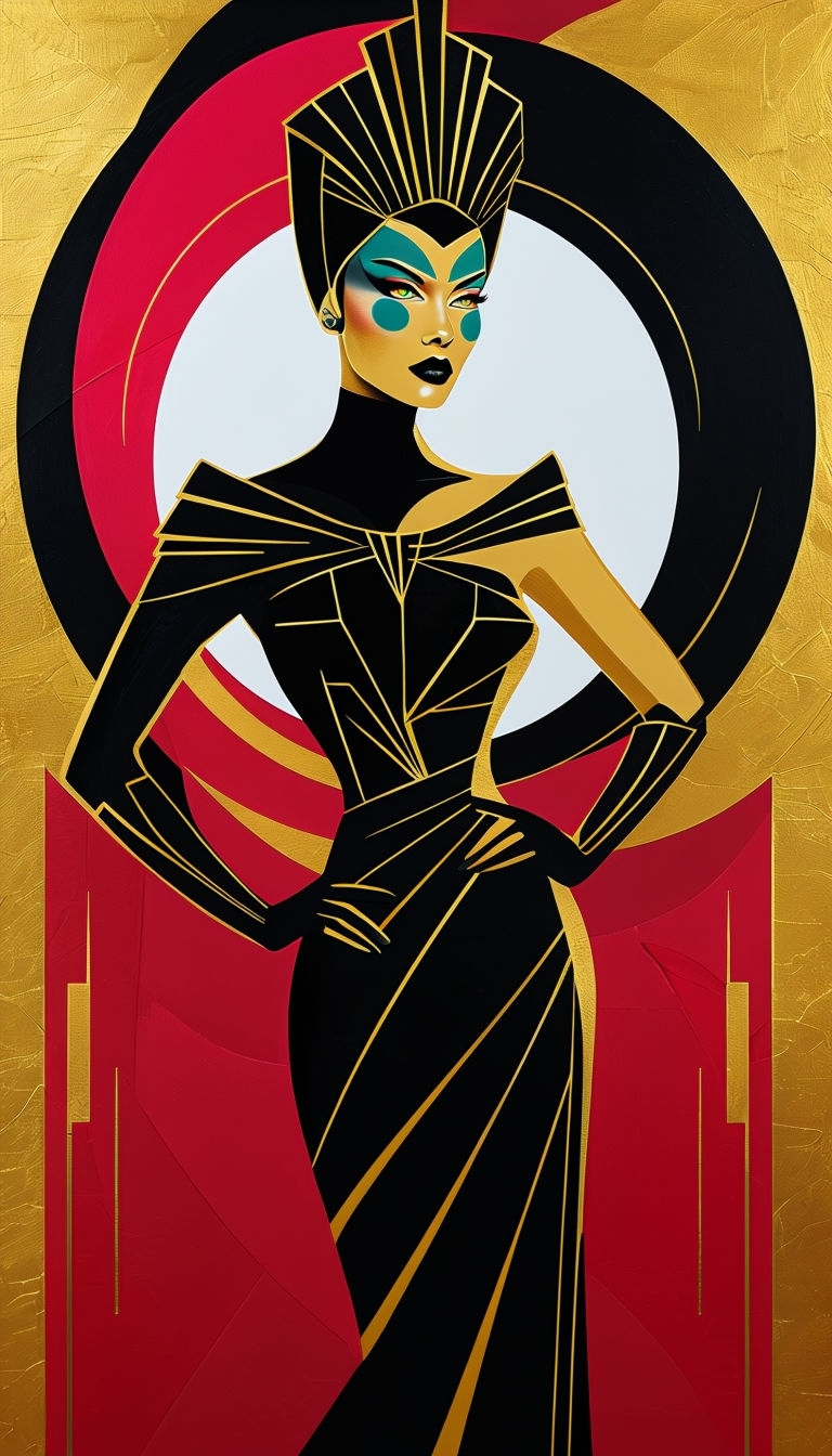 Modern Art Deco Cabaret Singer Portrait in Bold Acrylic Art