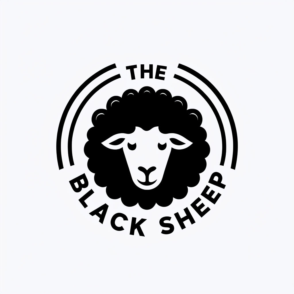 Minimalist Black Sheep Face Logo Design on White Background