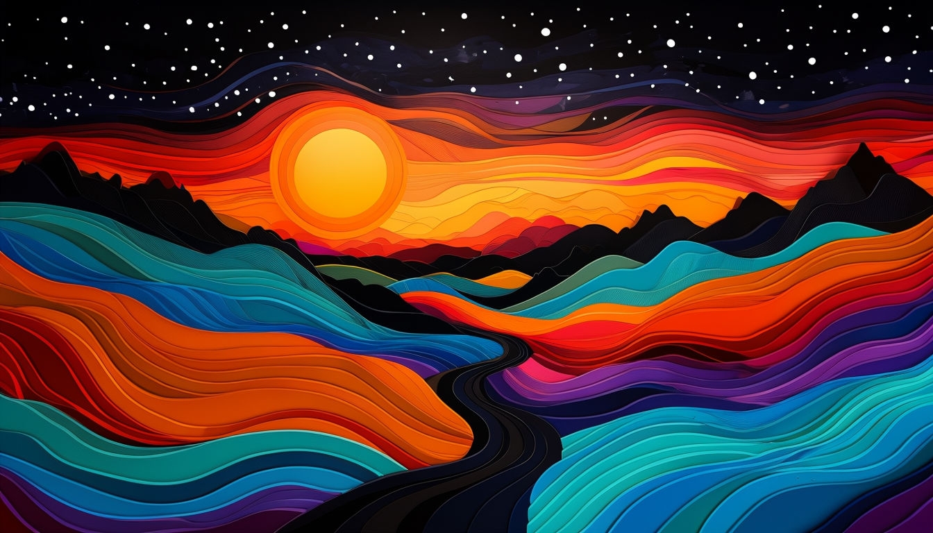 Abstract Colorful Landscape Illustration for Virtual Backgrounds