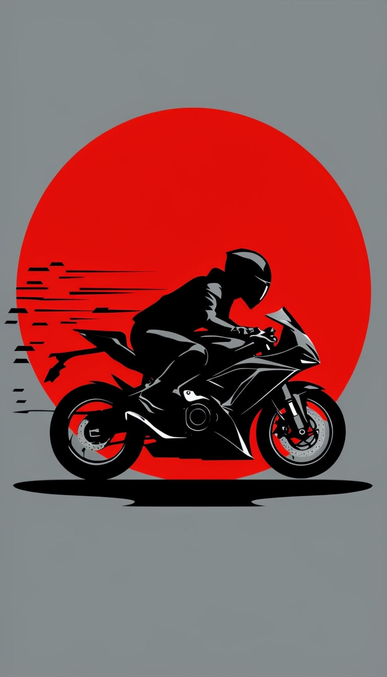Dynamic Motorcycle Rider Silhouette on Bold Red Background Mobile Wallpaper