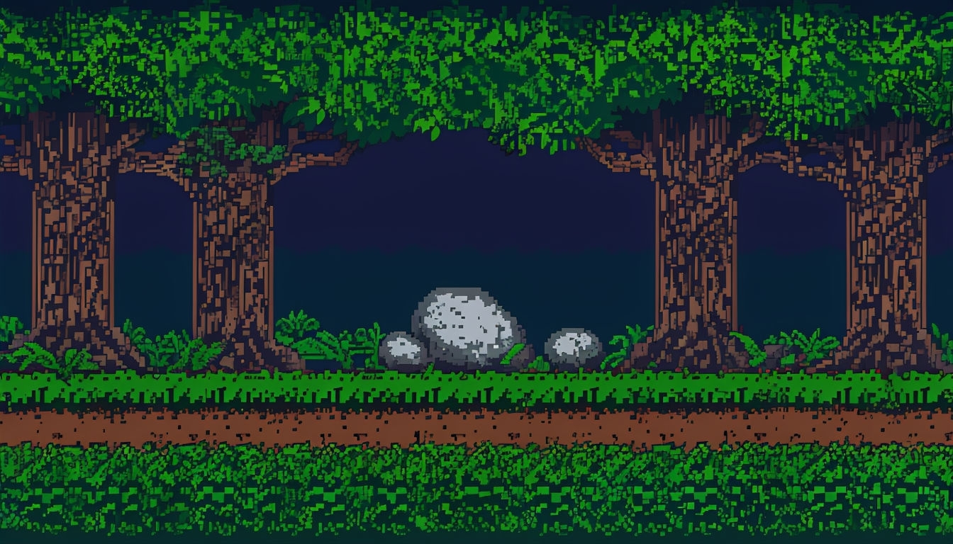 Dense Pixel Art Forest Scene for Virtual Backgrounds