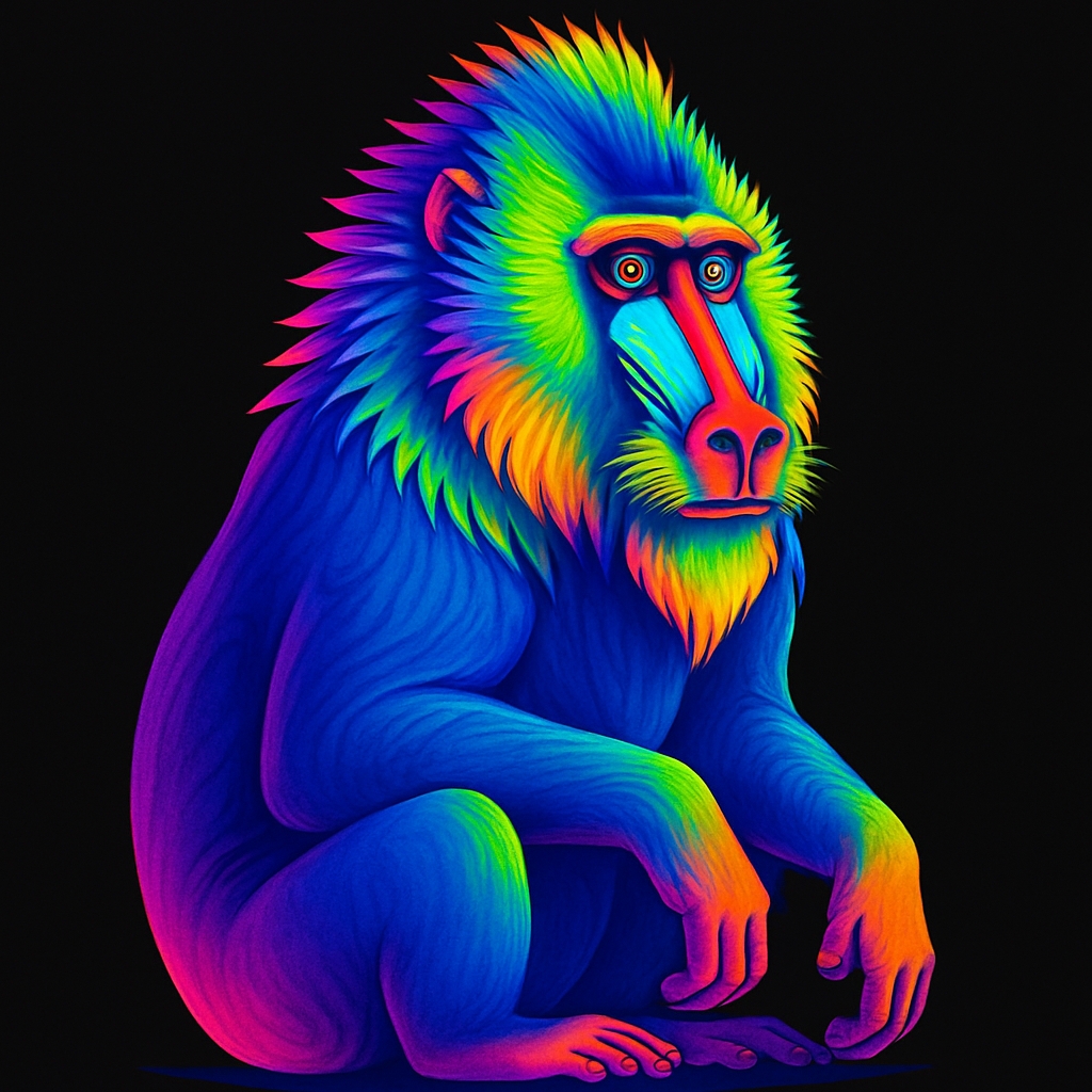 Vibrant Neon Mandrill Illustration T-Shirt