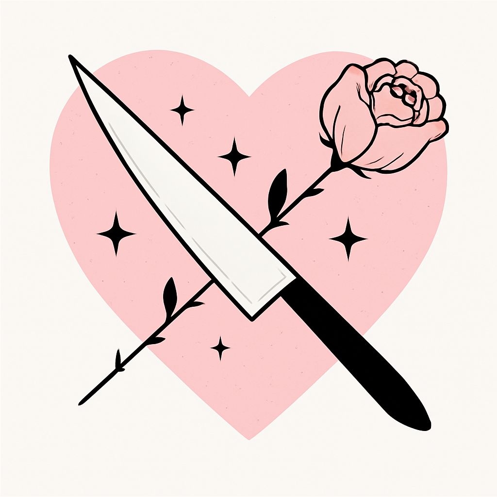 Minimalist Light Pink Heart with Knife and Rose Sticker