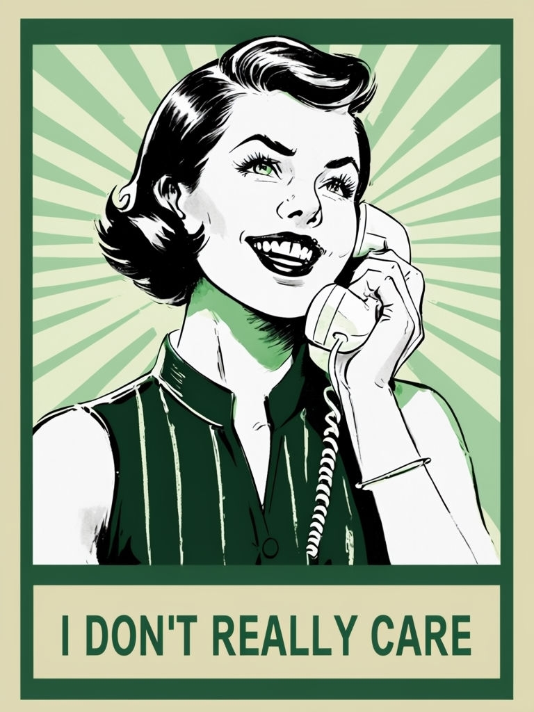 Vintage 1950s Woman with Phone and Sarcastic Quote Meme
