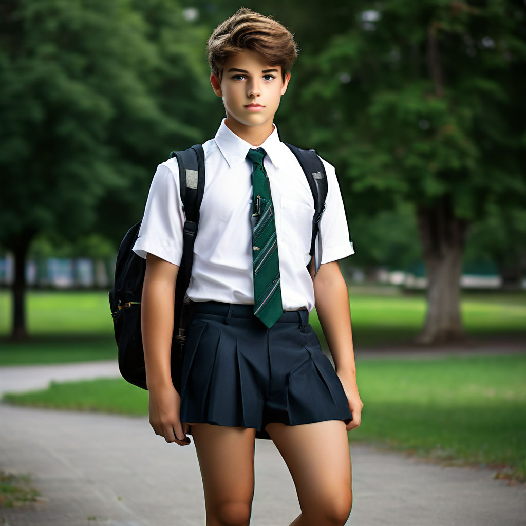 Teenage Boy wearing a short skirt for school by Ishan Das - Playground