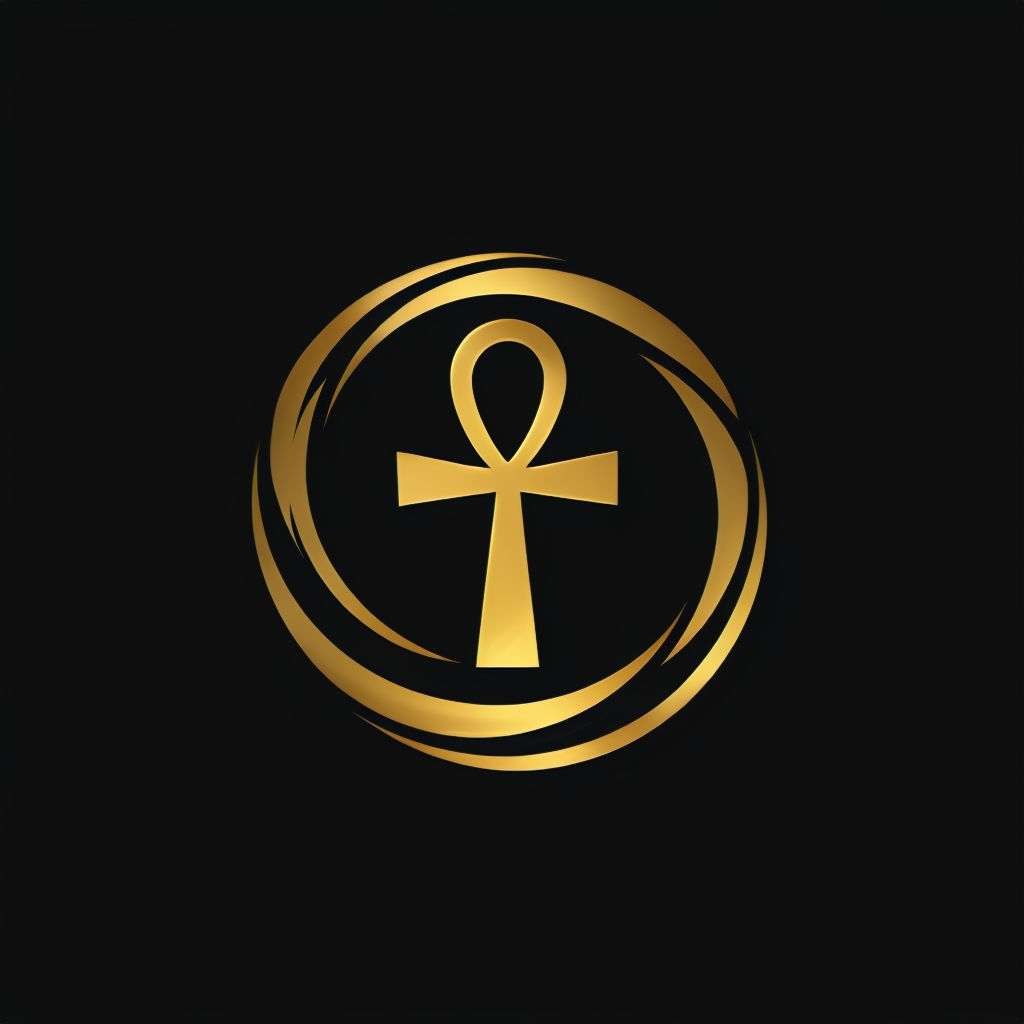 Minimalist Gold Ankh with Sacred Spiral Logo