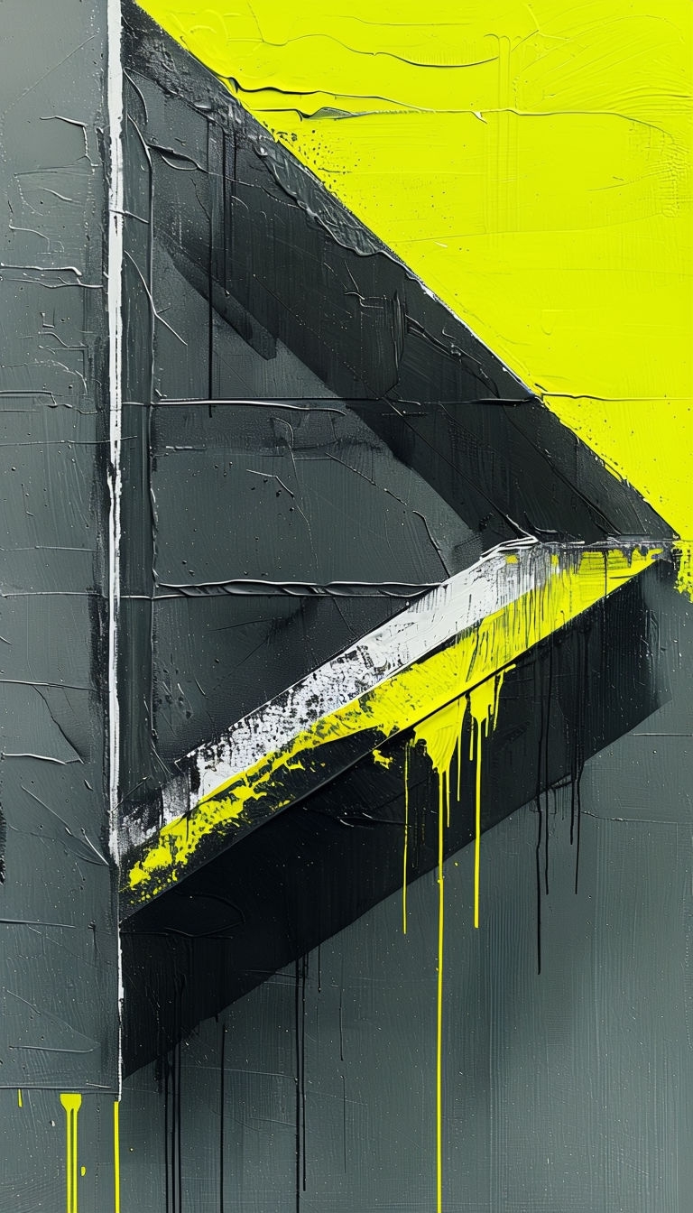 Geometric Abstract Art with Charcoal Grey and Canary Yellow Mobile Wallpaper