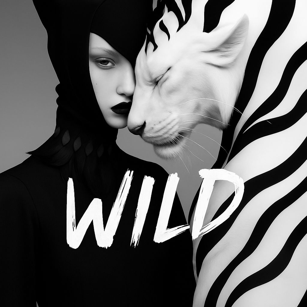 Surreal Black and White Portrait of Woman and Zebra Creature Spotify Album Cover