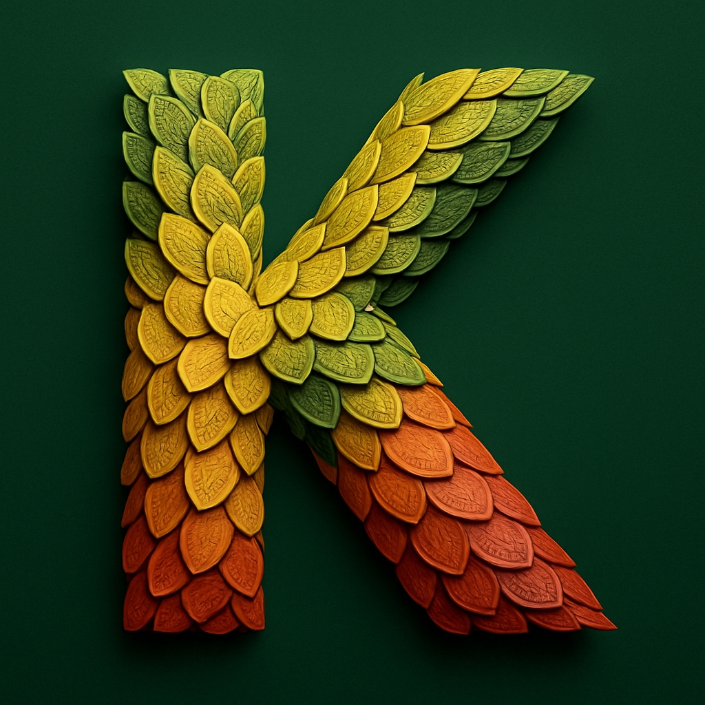 Intricate Leaf Pattern Letter K Artwork for Nature Lovers Monogram