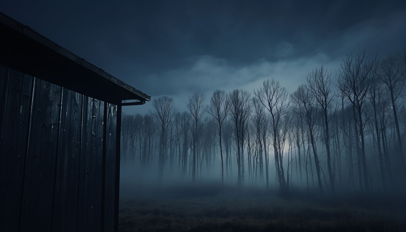 Haunting Nocturnal Forest Scene with Eerie Atmosphere Background
