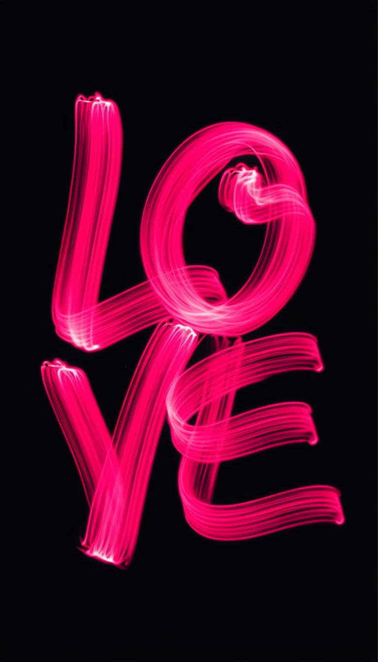 Vibrant Neon Pink LOVE Light Art Against Dark Background Poster