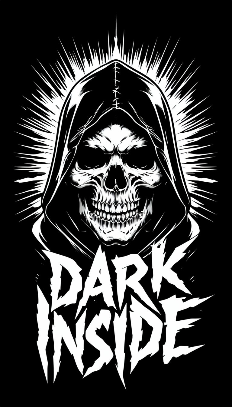 Menacing Black and White Skull with Dark Inside Text Phone Case Cover