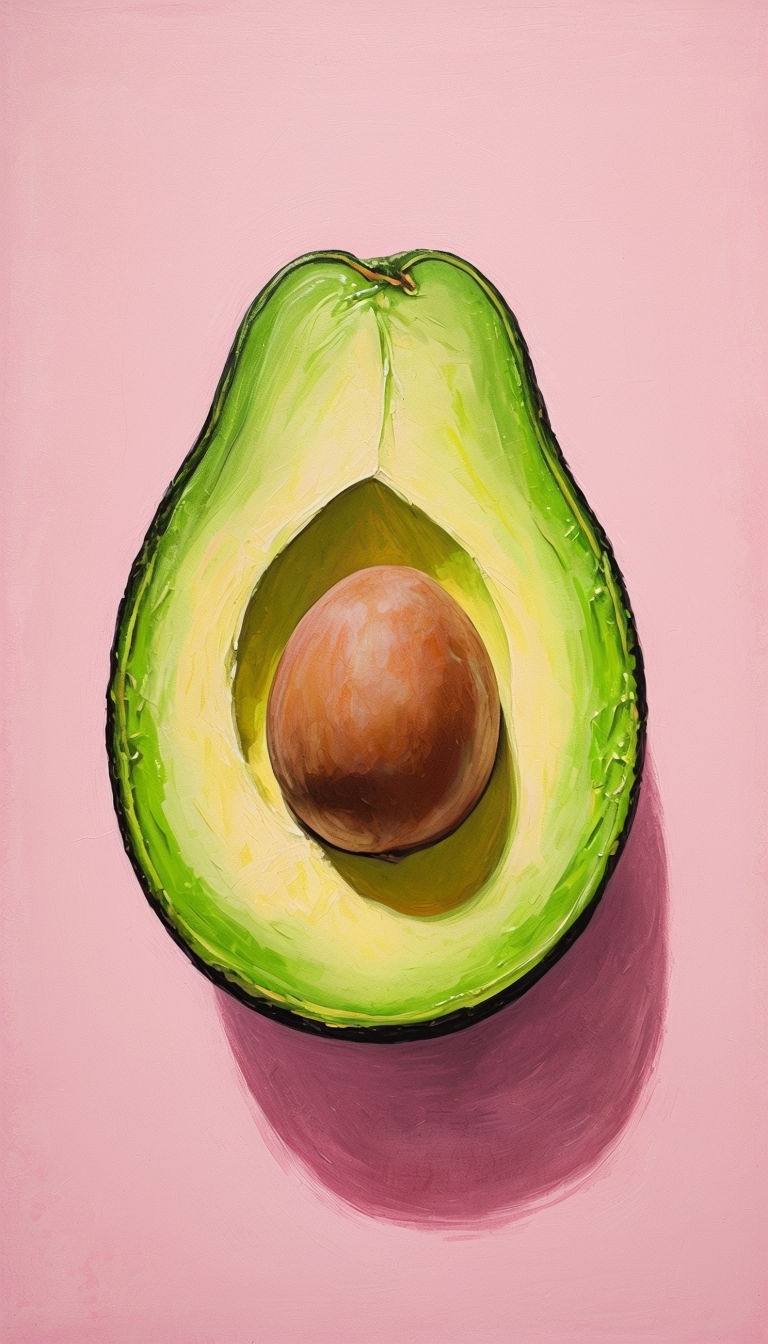 Minimalist Halved Avocado Painting on Pink Background Mobile Wallpaper