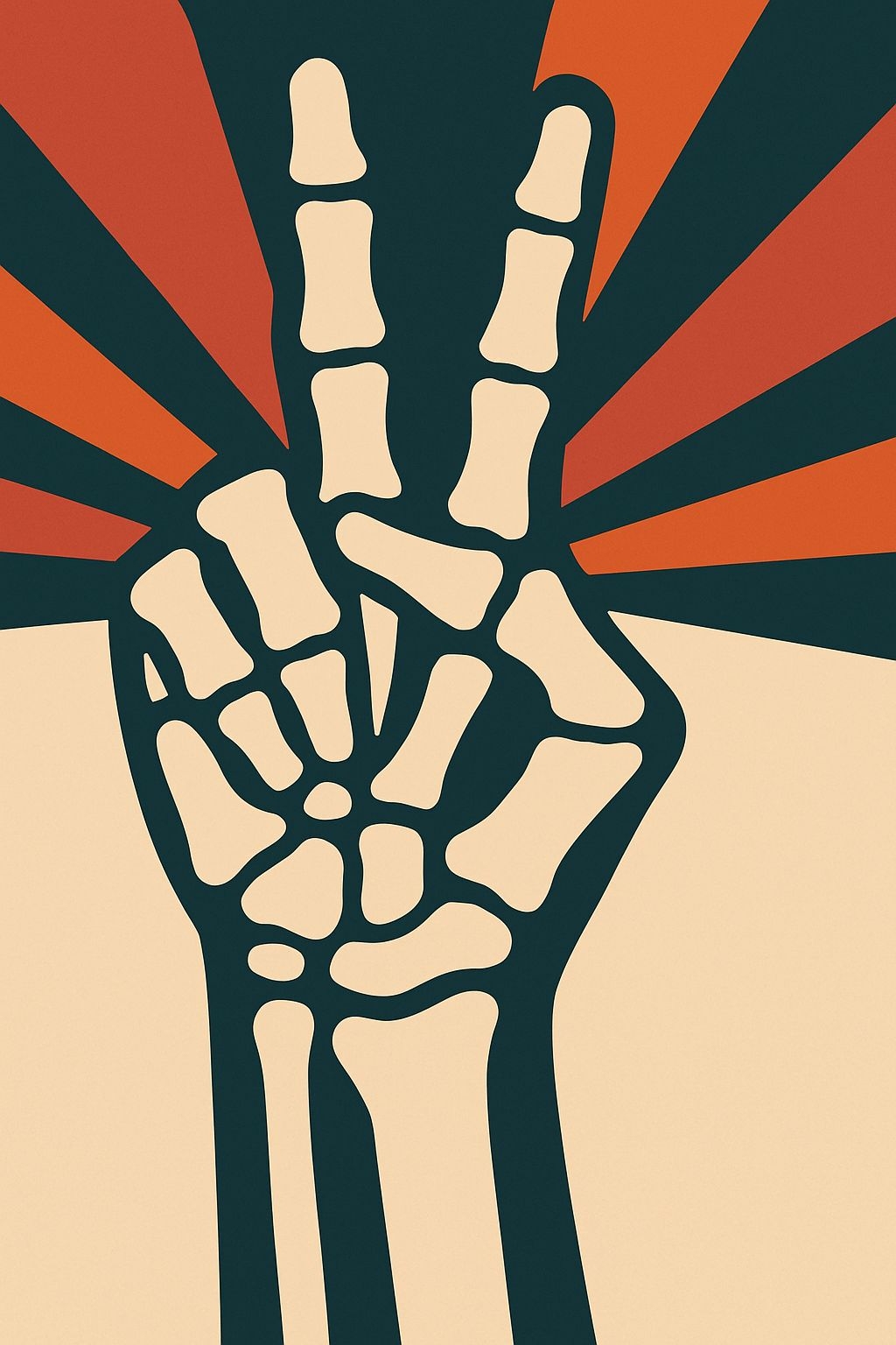 Stylized Skeletal Hand Peace Sign Graphic T-Shirt