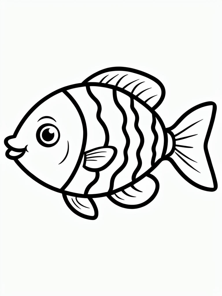 Simple Cartoon Fish Coloring Page for Kids