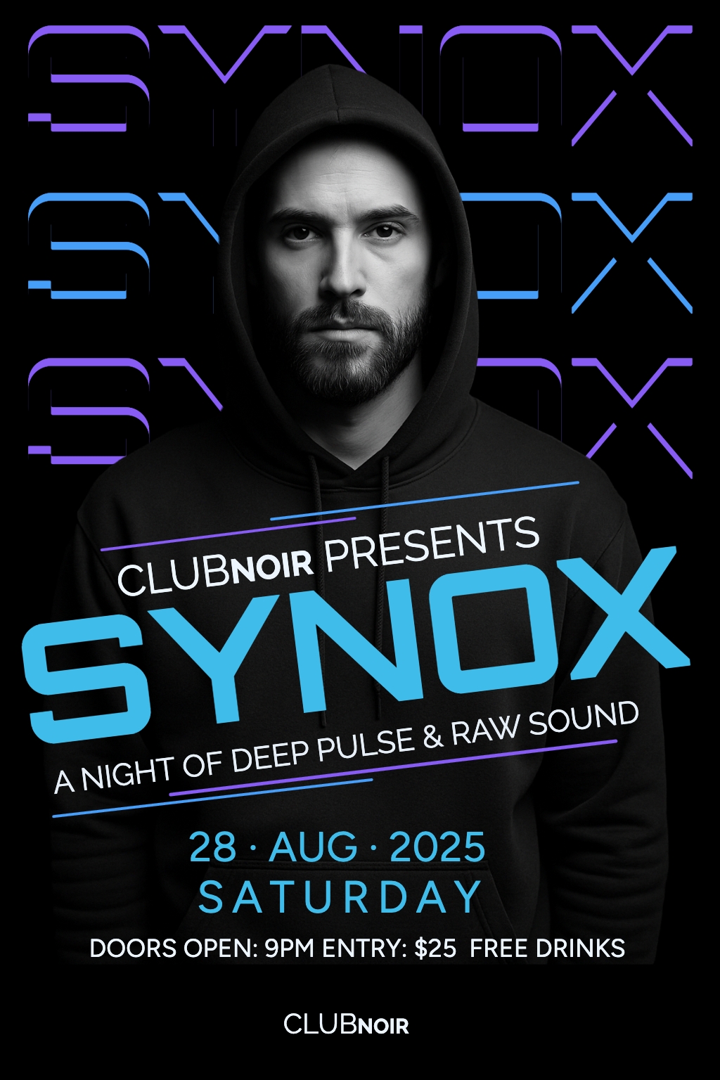 Stylish Promotional Night Event Poster for SYNOX Club Noir Flyer