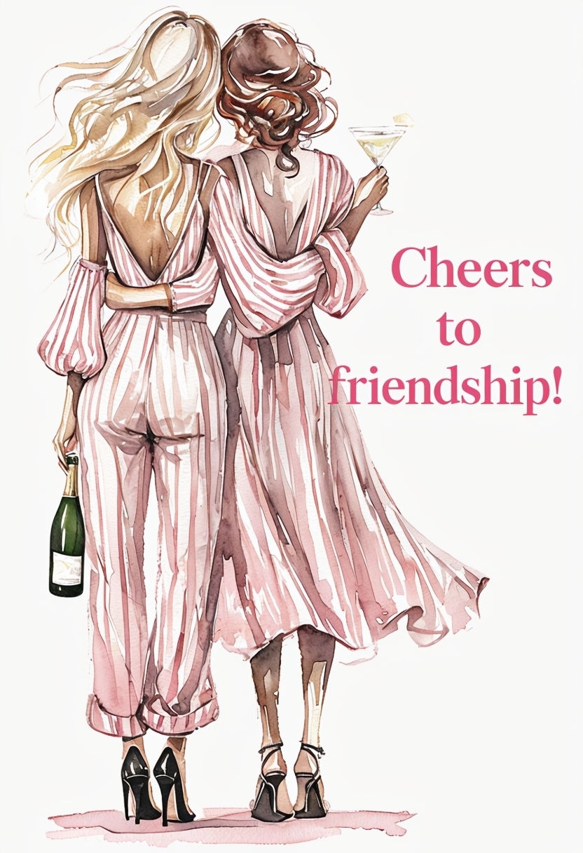 Cheers to Friendship Watercolor Greeting Card Illustration