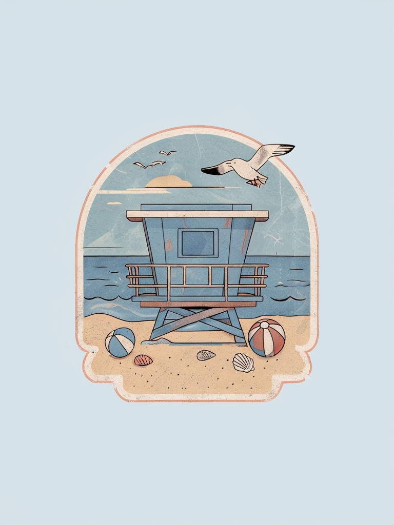 Vintage Beach Lifeguard Tower Retro T-Shirt Design