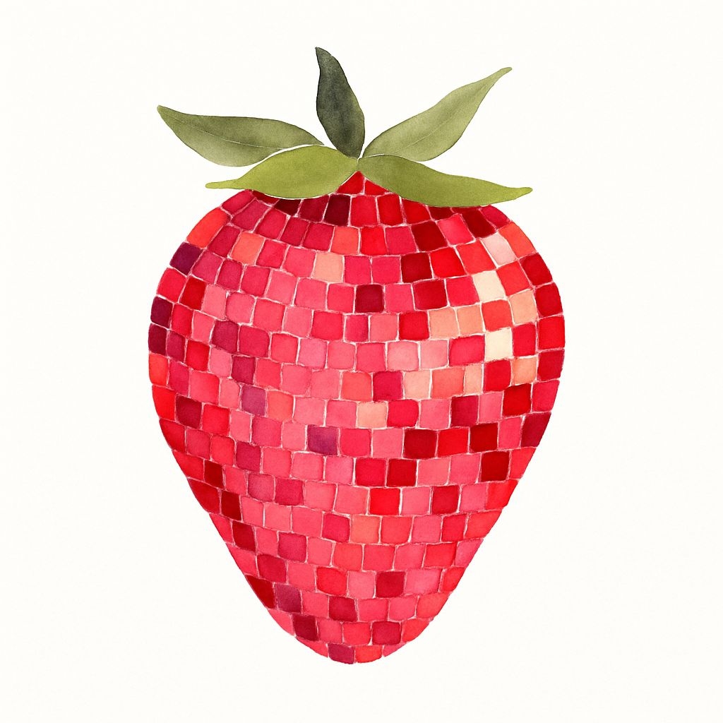 Mosaic Strawberry Watercolor Illustration Sticker