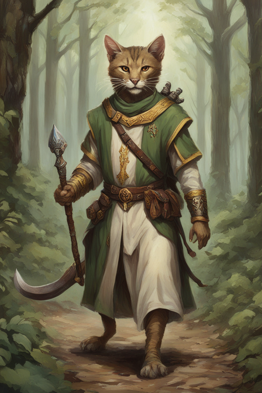 A-male-tabaxi-Cleric-scouts-through-the-forest with no weapo... by King ...