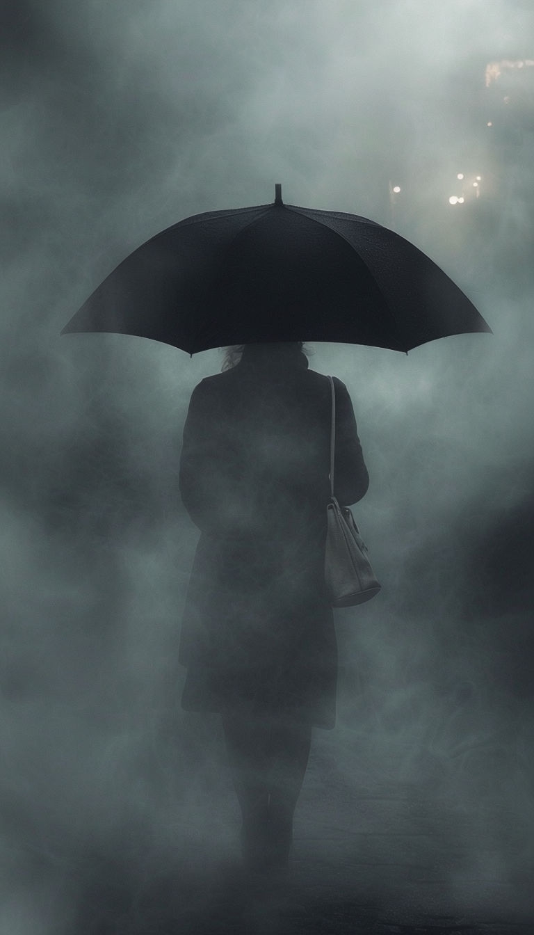 Mysterious Solitary Figure in Foggy Atmosphere Mobile Wallpaper