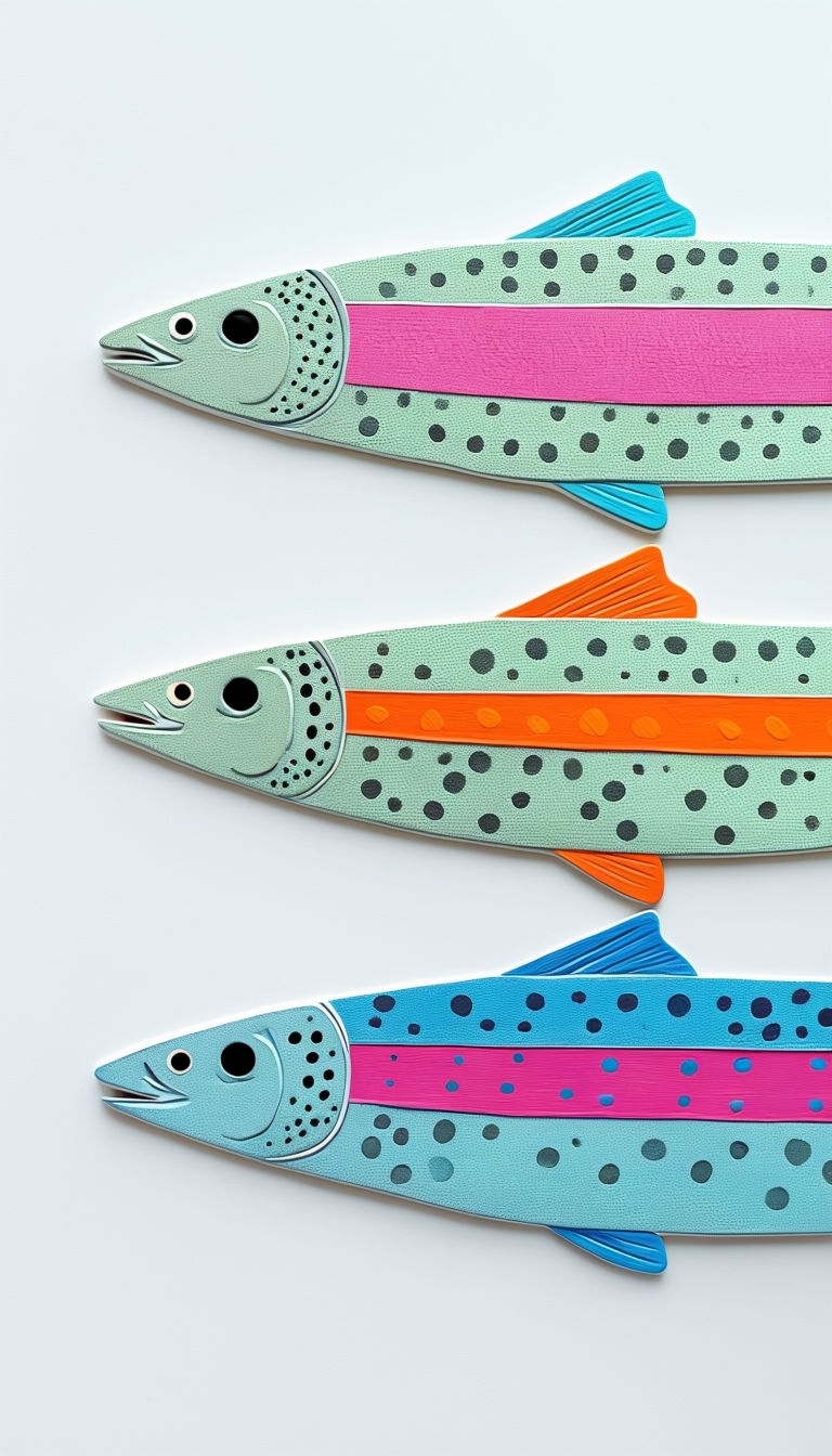 Stylized Fish Trio with Vibrant Color Bands Art Mobile Wallpaper