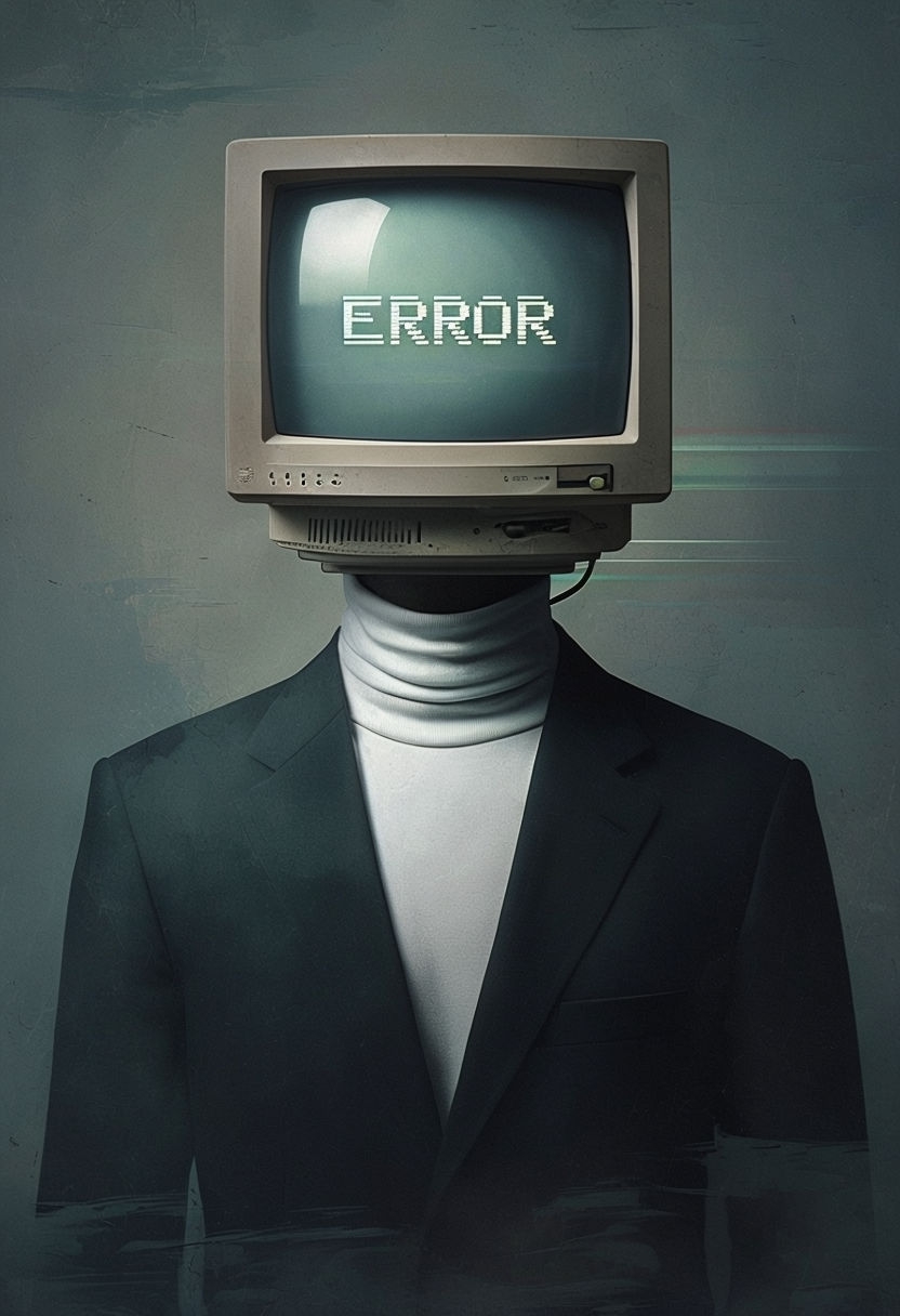 Surreal Man with CRT Monitor Head Digital Artwork Illustration Art