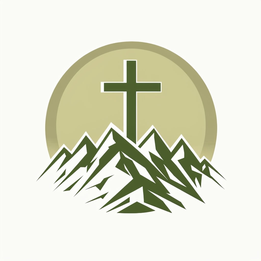 Minimalist Olive Green Cross with Mountain Peaks Logo