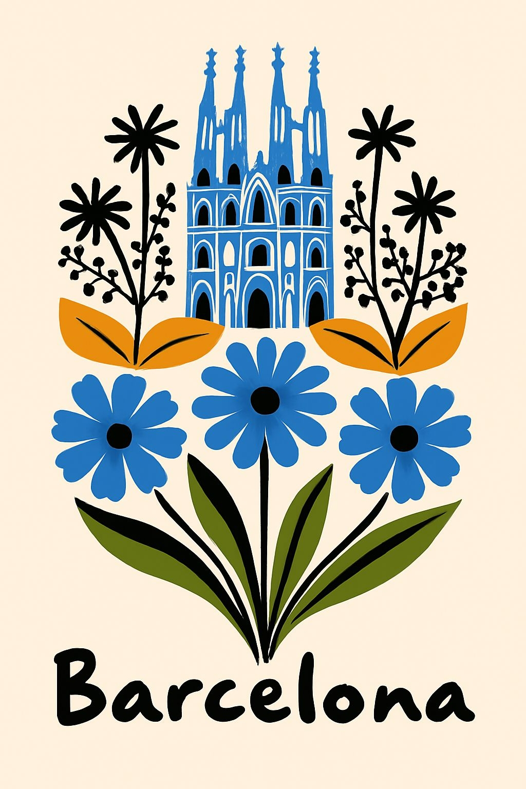 Vibrant Barcelona Sagrada Família Floral T-Shirt