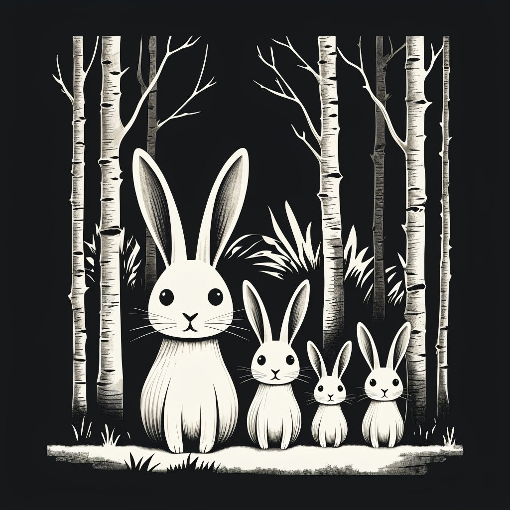 Monochromatic Ivory Rabbits in Dark Forest T-Shirt