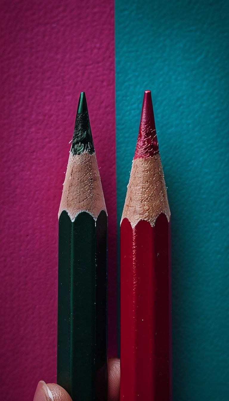 Vibrant Minimalist Colored Pencils Against Pink and Teal Background Mobile Wallpaper