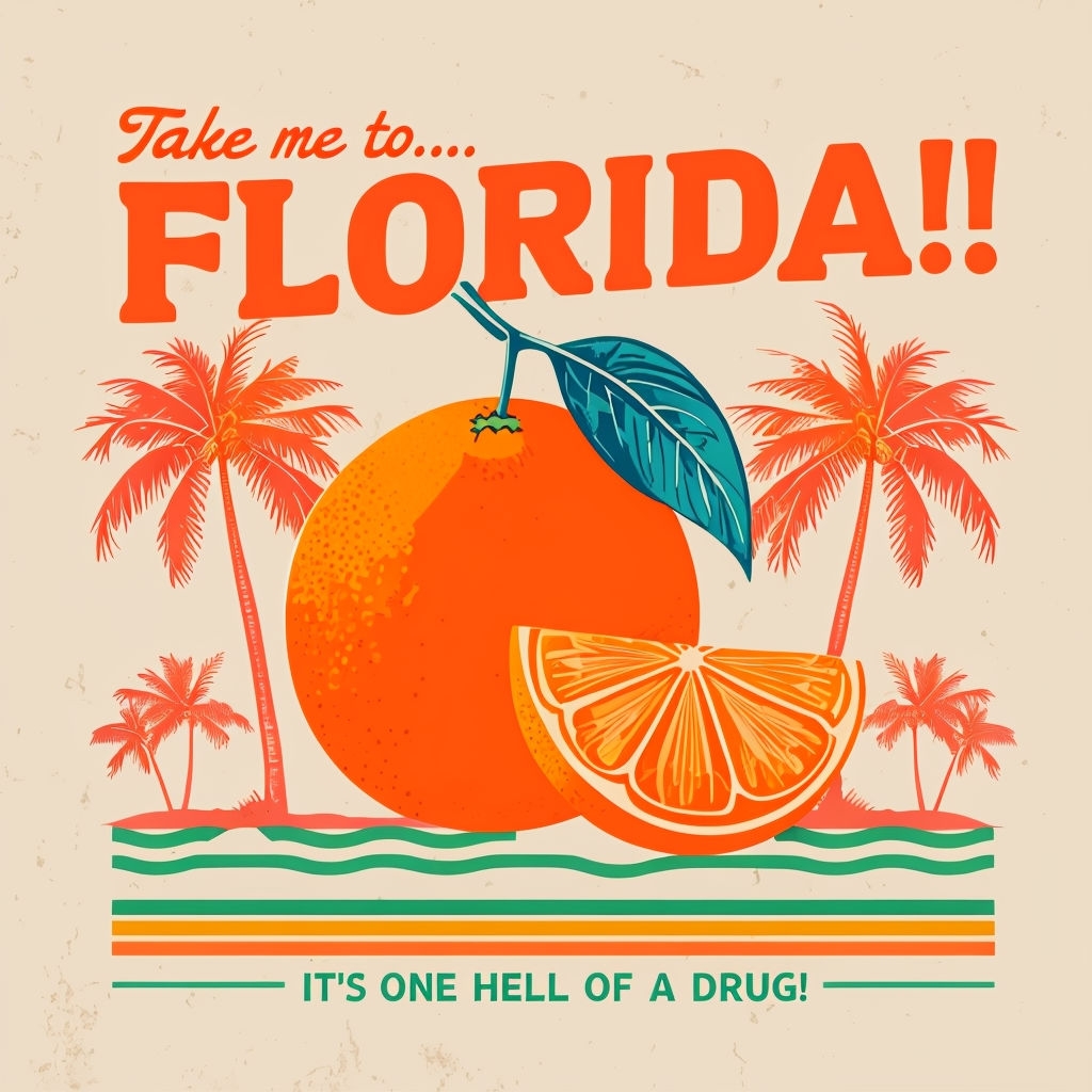 Playful Retro Florida Travel Graphic Design T-Shirt