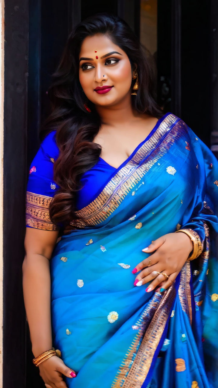 Indian Hindu sanskari curvy chubby bbw aunty showing naval tummy in saree