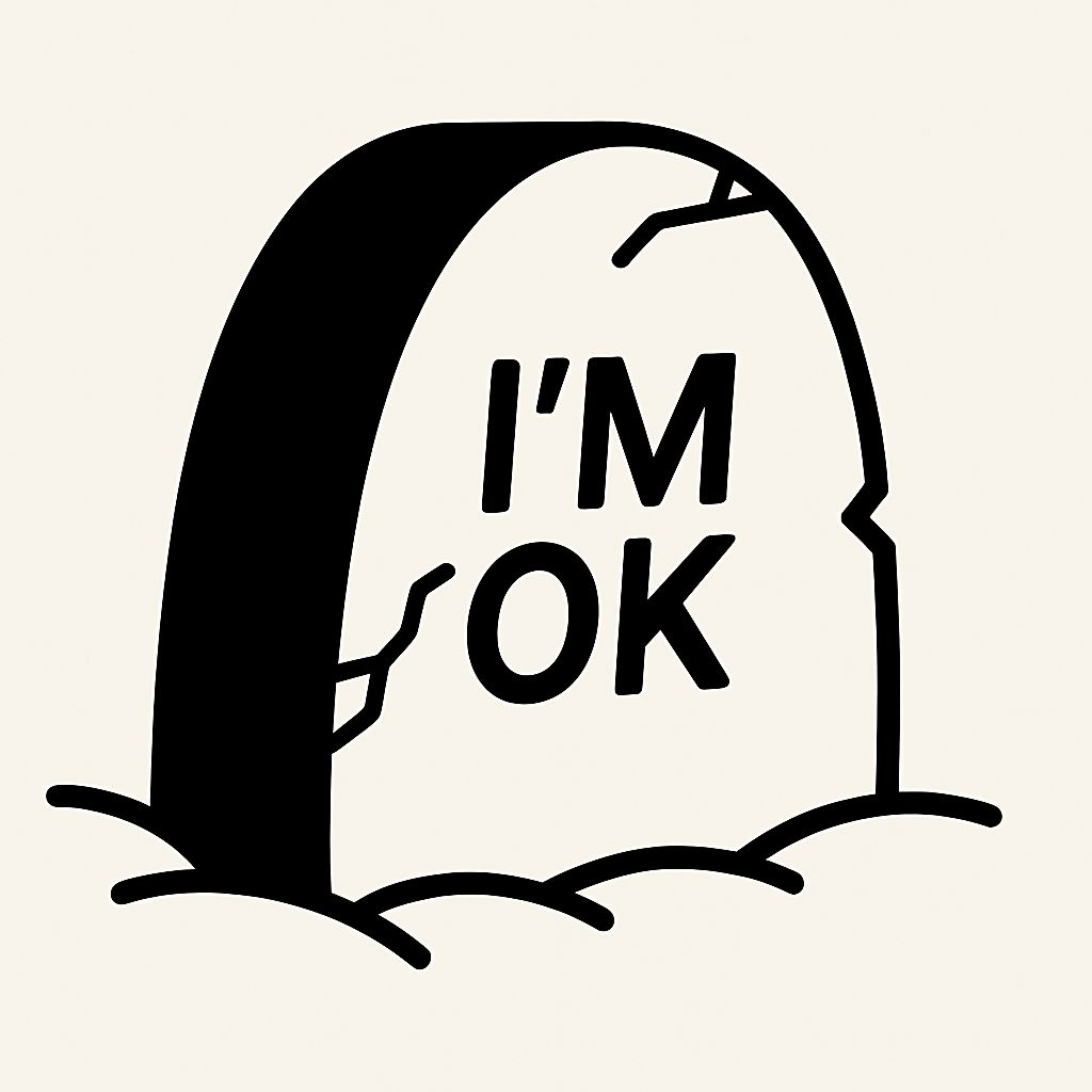 Humorous Minimalist Gravestone Illustration with I'm OK Quote Sticker