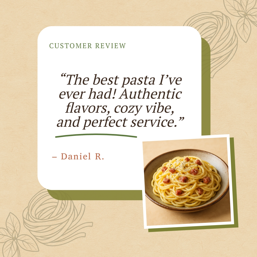 Warm Customer Review of Authentic Pasta Dish Instagram Post