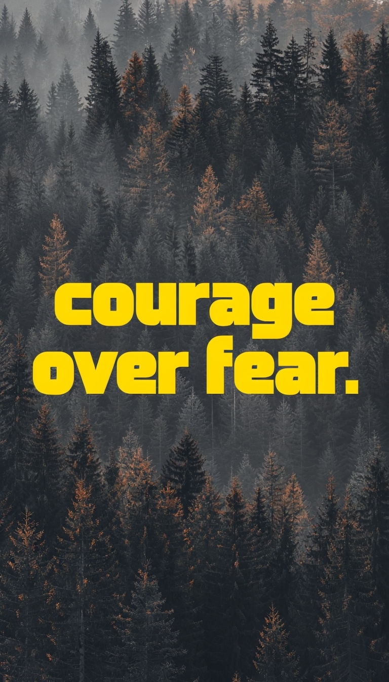 Courage Over Fear Motivational Text on Serene Forest Poster