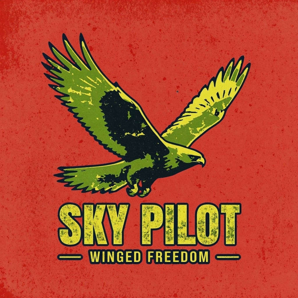 Vintage Soaring Hawk Sky Pilot Distressed Graphic T-Shirt