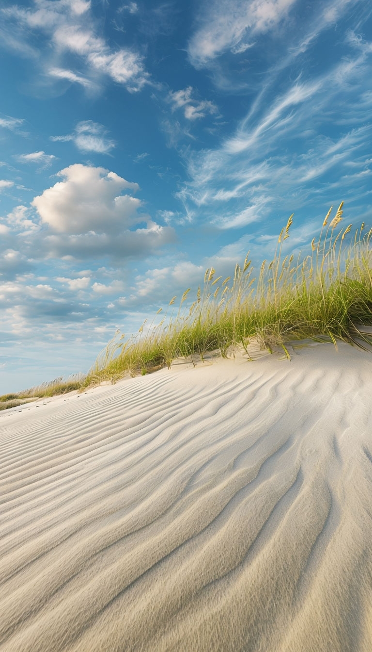 Tranquil Beach Landscape with Soft Dunes and Grasses Wallpaper