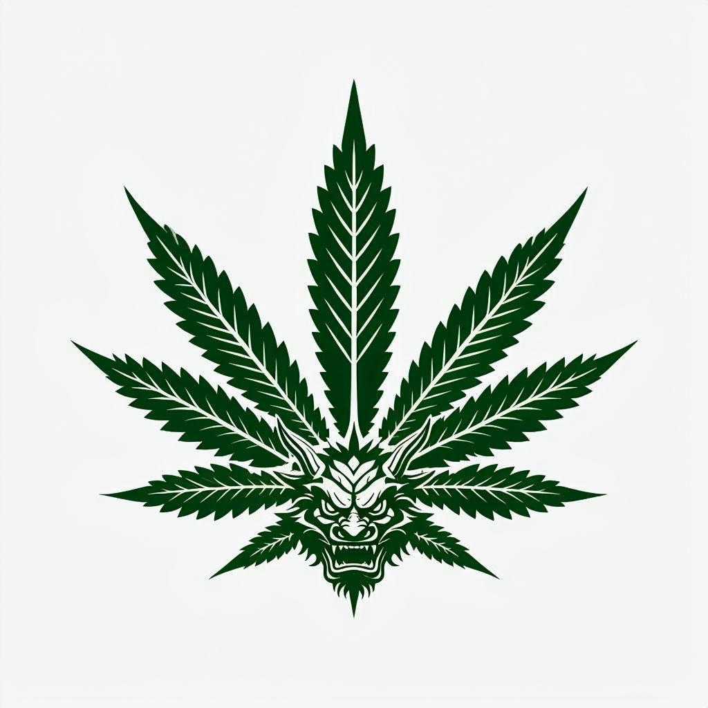 Bold Cannabis Leaf with Dragon Head Vector Sticker