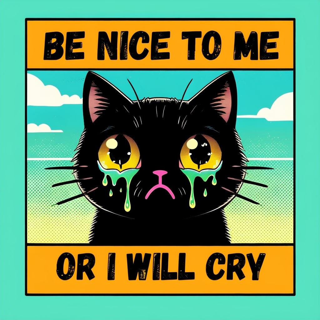 Melancholic Black Cat with Tearful Eyes T-Shirt