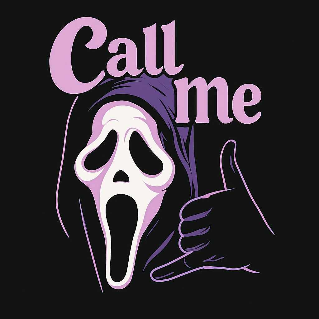 Playful Eerie Ghost Mask with Call Me Gesture T-Shirt