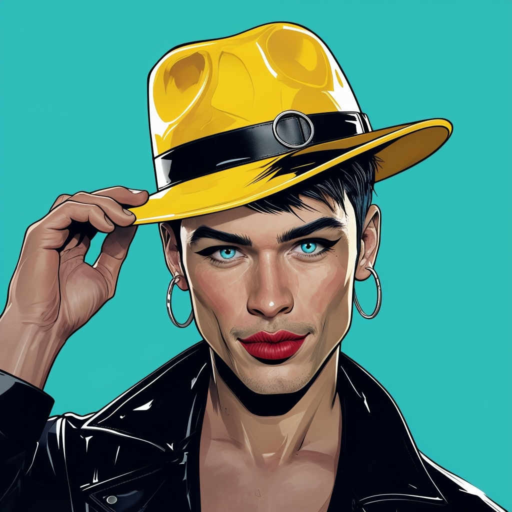 Confident Man in Yellow Fedora Pop Art Illustration Art