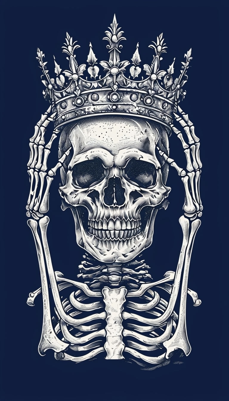 Intricate Skull with Crown Engraving Artwork for Mobile Wallpaper