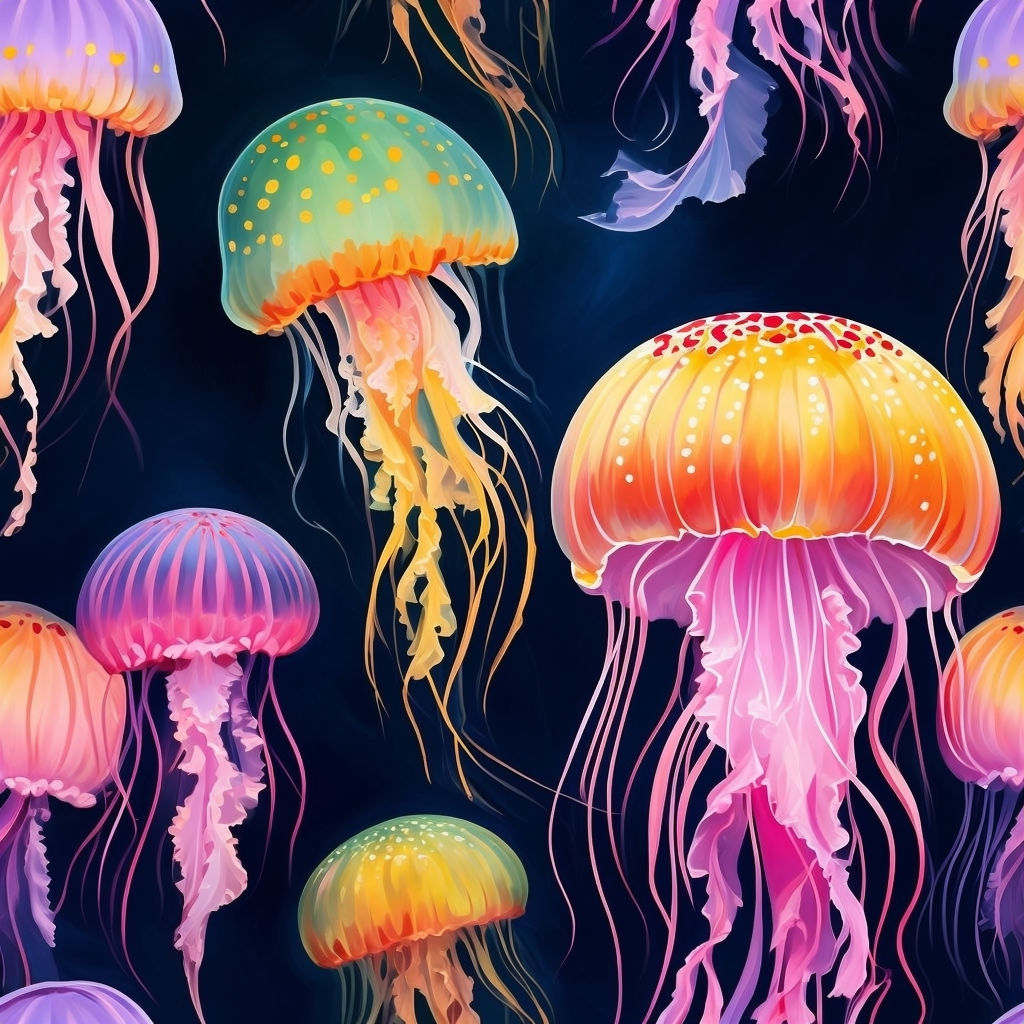 Vibrant Jellyfish Underwater Seamless Pattern Design