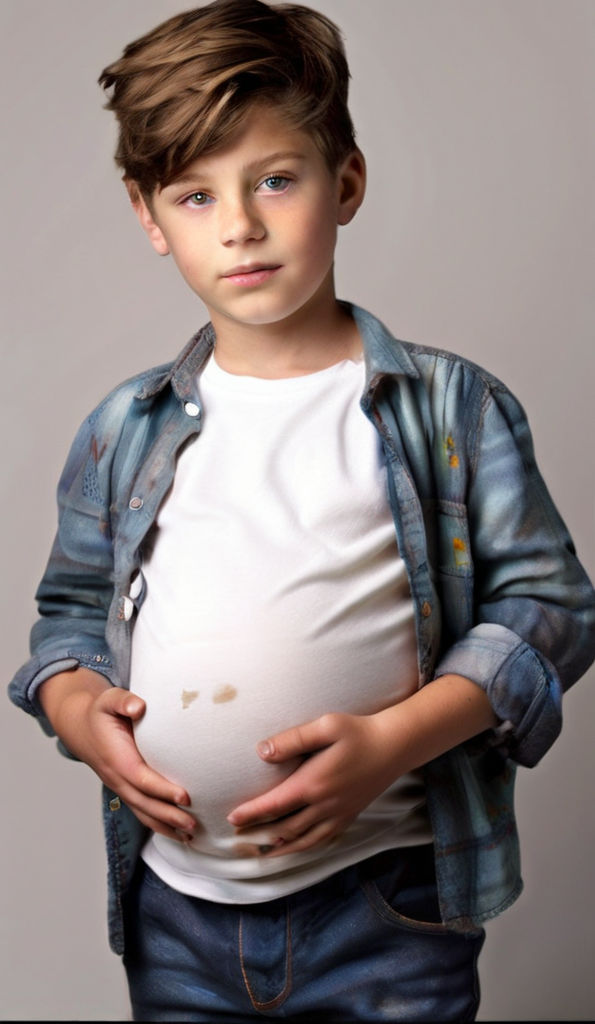 Image of a noticeably pregnant boy at the age of 14 by