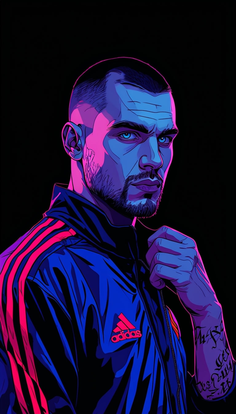 Intense Male Figure in Stylish Tracksuit Digital Art Mobile Wallpaper