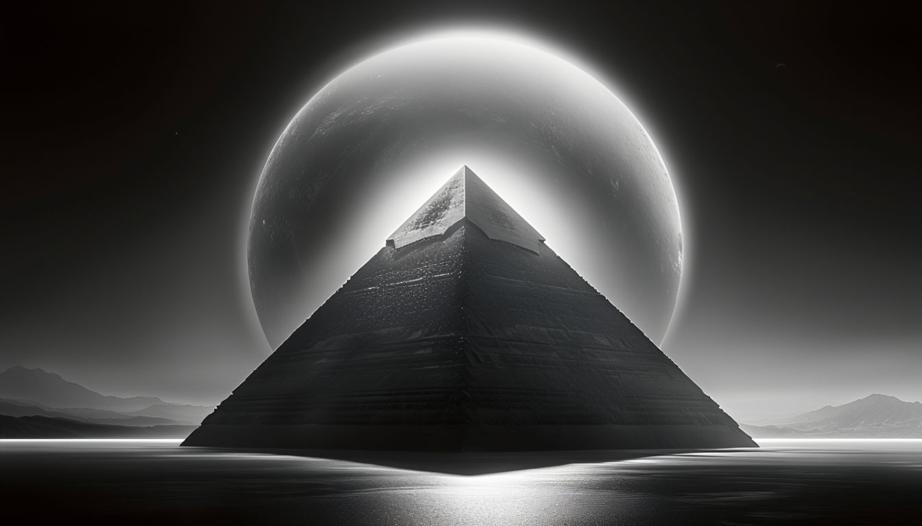 Striking Black and White Pyramid with Celestial Body Background Virtual Backgrounds